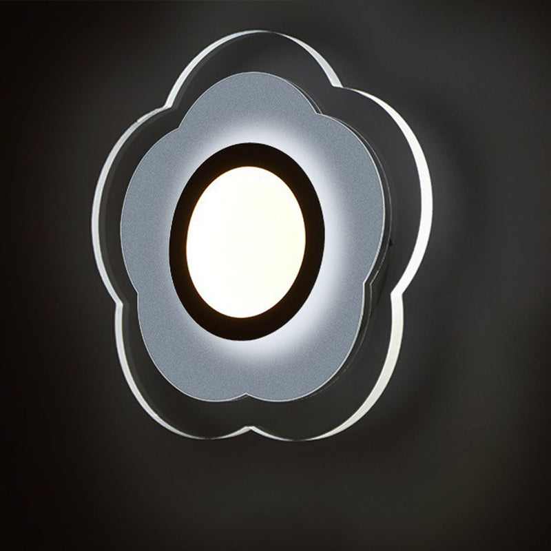 Simplicity Flower Flush Wall Sconce Acrylic Bedroom LED Wall Light Kit in Warm/White Light White Clearhalo 'Modern wall lights' 'Modern' 'Wall Lamps & Sconces' 'Wall Lights' Lighting' 1960679