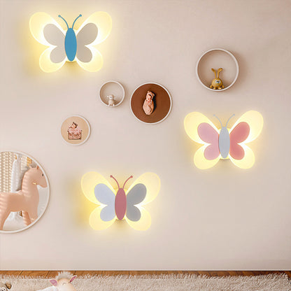 Butterfly LED Sconce Lamp Cartoon Acrylic Pink/White/Blue LED Wall Lighting Fixture in Warm/White Light for Kindergarten Blue Clearhalo 'Modern wall lights' 'Modern' 'Wall Lamps & Sconces' 'Wall Lights' Lighting' 1960744