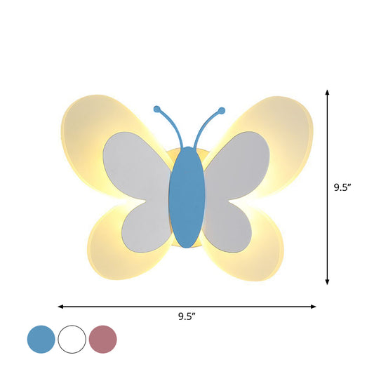 Butterfly LED Sconce Lamp Cartoon Acrylic Pink/White/Blue LED Wall Lighting Fixture in Warm/White Light for Kindergarten Clearhalo 'Modern wall lights' 'Modern' 'Wall Lamps & Sconces' 'Wall Lights' Lighting' 1960748