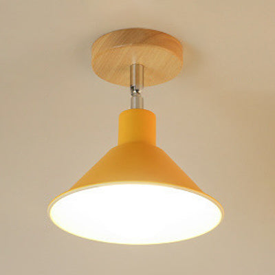 Pink/Orange 1 Head Ceiling Light Contemporary Metal Funnel Shade Semi-Flush Mount Light for Corridor Orange Clearhalo 'Ceiling Lights' 'Close To Ceiling Lights' 'Close to ceiling' 'Semi-flushmount' Lighting' 19610