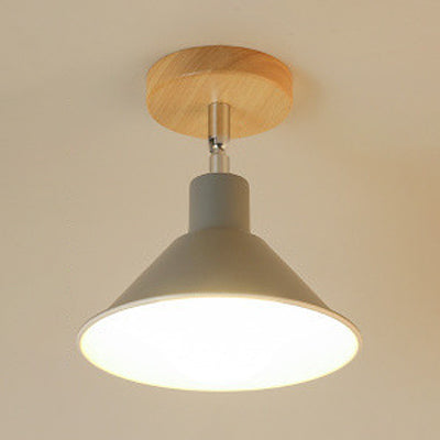 Pink/Orange 1 Head Ceiling Light Contemporary Metal Funnel Shade Semi-Flush Mount Light for Corridor Grey Clearhalo 'Ceiling Lights' 'Close To Ceiling Lights' 'Close to ceiling' 'Semi-flushmount' Lighting' 19611