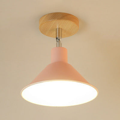 Pink/Orange 1 Head Ceiling Light Contemporary Metal Funnel Shade Semi-Flush Mount Light for Corridor Pink Clearhalo 'Ceiling Lights' 'Close To Ceiling Lights' 'Close to ceiling' 'Semi-flushmount' Lighting' 19612
