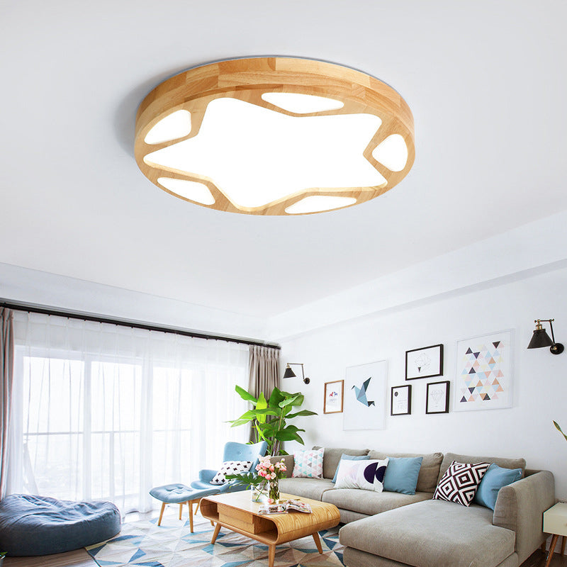 Star Living Room Ceiling Light Fixture Wood Art Deco LED Flush Ceiling Lights in Beige Wood Clearhalo 'Ceiling Lights' 'Close To Ceiling Lights' 'Close to ceiling' 'Flush mount' Lighting' 196183