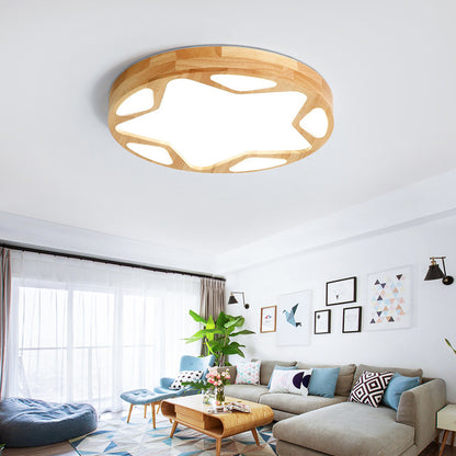 Star Living Room Ceiling Light Fixture Wood Art Deco LED Flush Ceiling Lights in Beige Wood Clearhalo 'Ceiling Lights' 'Close To Ceiling Lights' 'Close to ceiling' 'Flush mount' Lighting' 196183