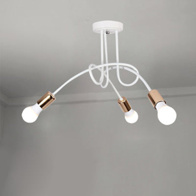 Loft Style Twisted Semi Flush Light with Open Bulb 3/5 Heads Metal Ceiling Light Fixture in Gold 3 Gold Clearhalo 'Ceiling Lights' 'Close To Ceiling Lights' 'Close to ceiling' 'Semi-flushmount' Lighting' 19624