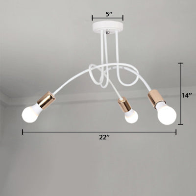 Loft Style Twisted Semi Flush Light with Open Bulb 3/5 Heads Metal Ceiling Light Fixture in Gold Clearhalo 'Ceiling Lights' 'Close To Ceiling Lights' 'Close to ceiling' 'Semi-flushmount' Lighting' 19625
