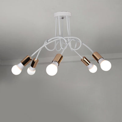 Loft Style Twisted Semi Flush Light with Open Bulb 3/5 Heads Metal Ceiling Light Fixture in Gold 5 Gold Clearhalo 'Ceiling Lights' 'Close To Ceiling Lights' 'Close to ceiling' 'Semi-flushmount' Lighting' 19626