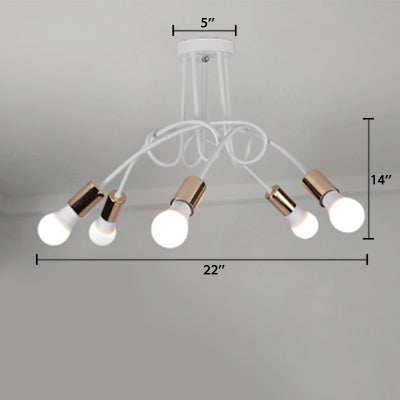 Loft Style Twisted Semi Flush Light with Open Bulb 3/5 Heads Metal Ceiling Light Fixture in Gold Clearhalo 'Ceiling Lights' 'Close To Ceiling Lights' 'Close to ceiling' 'Semi-flushmount' Lighting' 19627
