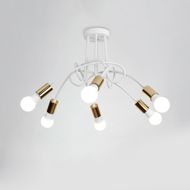 Loft Style Twisted Semi Flush Light with Open Bulb 3/5 Heads Metal Ceiling Light Fixture in Gold 6 Gold Clearhalo 'Ceiling Lights' 'Close To Ceiling Lights' 'Close to ceiling' 'Semi-flushmount' Lighting' 19628