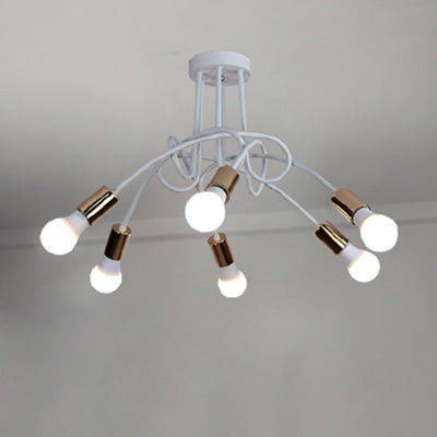 Loft Style Twisted Semi Flush Light with Open Bulb 3/5 Heads Metal Ceiling Light Fixture in Gold Clearhalo 'Ceiling Lights' 'Close To Ceiling Lights' 'Close to ceiling' 'Semi-flushmount' Lighting' 19629