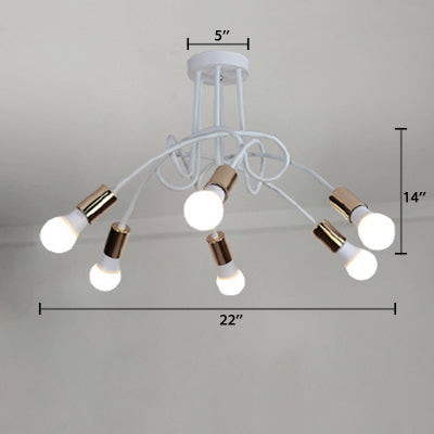 Loft Style Twisted Semi Flush Light with Open Bulb 3/5 Heads Metal Ceiling Light Fixture in Gold Clearhalo 'Ceiling Lights' 'Close To Ceiling Lights' 'Close to ceiling' 'Semi-flushmount' Lighting' 19630