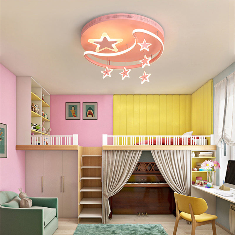Nordic Moon and Star Ceiling Light Fixture Acrylic Flush Mount Ceiling Light for Kindergarten Pink Warm Clearhalo 'Ceiling Lights' 'Close To Ceiling Lights' 'Close to ceiling' 'Flush mount' Lighting' 196310