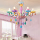 Candle Kid Bedroom Chandelier Glass Macaron Style Multi-Color Suspension Light with Teardrop Crystal 6 Pink-Yellow-Green-Grey-Blue-Purple Clearhalo 'Ceiling Lights' 'Chandeliers' Lighting' options 196321_ea324a9e-8a12-4b0c-89ad-8dbf5f9850b9