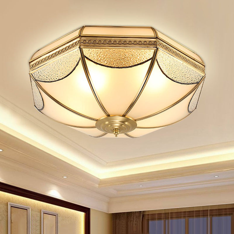 3/4/6 Lights Frosted Glass Flush Mount Light Traditional Brass Bowl Living Room Flush Mount, Small/Medium/Large Brass Clearhalo 'Ceiling Lights' 'Close To Ceiling Lights' 'Close to ceiling' 'Flush mount' Lighting' 1963518