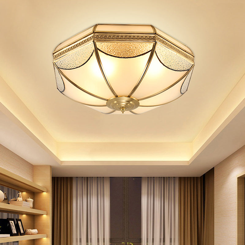3/4/6 Lights Frosted Glass Flush Mount Light Traditional Brass Bowl Living Room Flush Mount, Small/Medium/Large Clearhalo 'Ceiling Lights' 'Close To Ceiling Lights' 'Close to ceiling' 'Flush mount' Lighting' 1963519