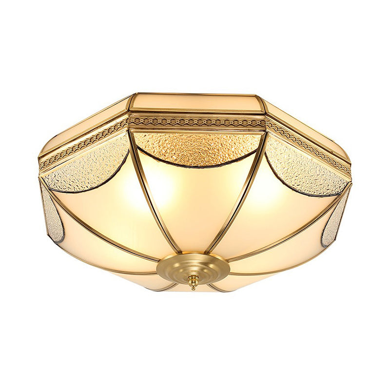 3/4/6 Lights Frosted Glass Flush Mount Light Traditional Brass Bowl Living Room Flush Mount, Small/Medium/Large Clearhalo 'Ceiling Lights' 'Close To Ceiling Lights' 'Close to ceiling' 'Flush mount' Lighting' 1963520