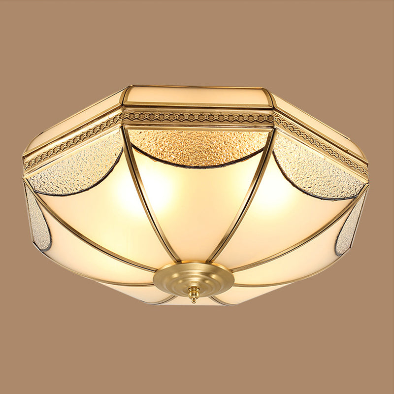 3/4/6 Lights Frosted Glass Flush Mount Light Traditional Brass Bowl Living Room Flush Mount, Small/Medium/Large Clearhalo 'Ceiling Lights' 'Close To Ceiling Lights' 'Close to ceiling' 'Flush mount' Lighting' 1963521