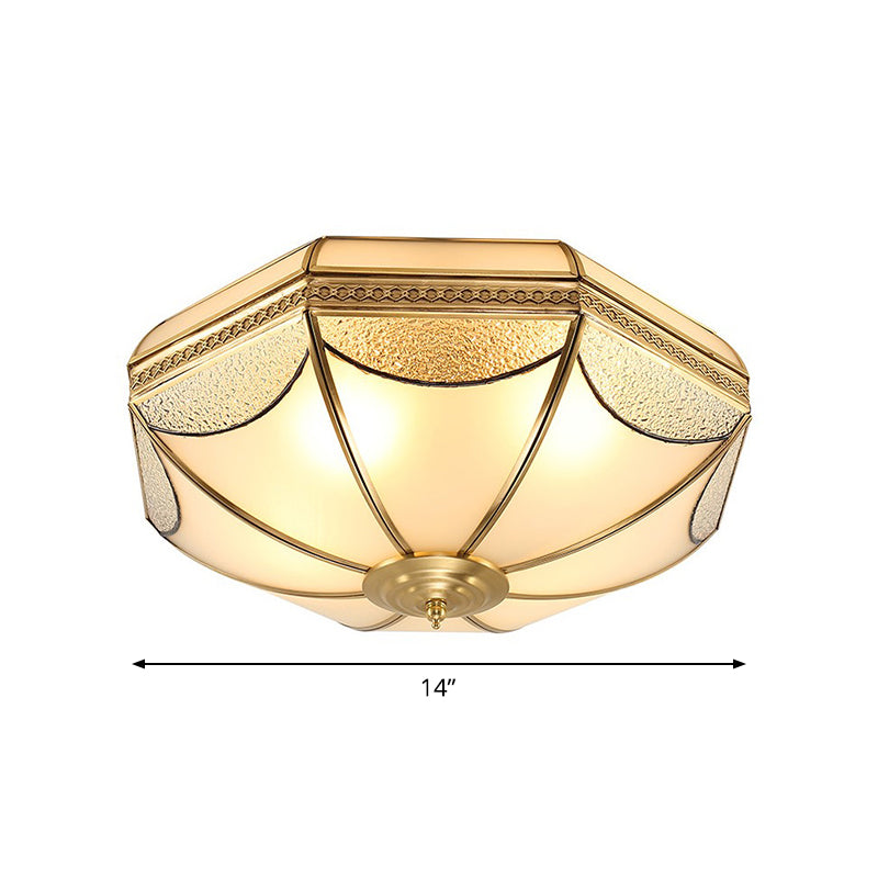3/4/6 Lights Frosted Glass Flush Mount Light Traditional Brass Bowl Living Room Flush Mount, Small/Medium/Large Clearhalo 'Ceiling Lights' 'Close To Ceiling Lights' 'Close to ceiling' 'Flush mount' Lighting' 1963522