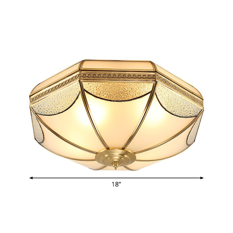 3/4/6 Lights Frosted Glass Flush Mount Light Traditional Brass Bowl Living Room Flush Mount, Small/Medium/Large Clearhalo 'Ceiling Lights' 'Close To Ceiling Lights' 'Close to ceiling' 'Flush mount' Lighting' 1963523