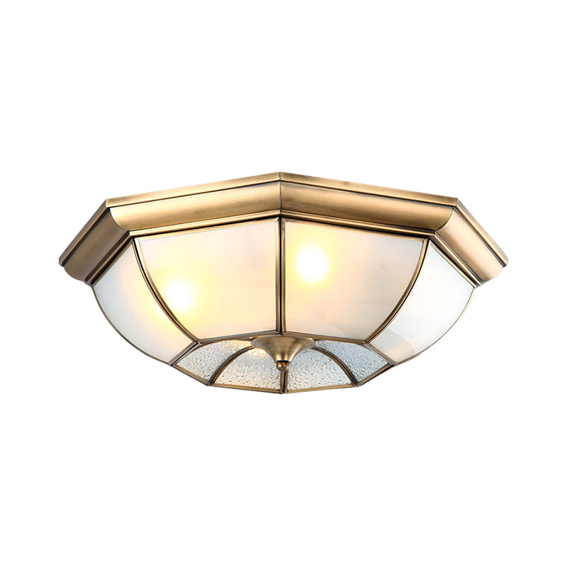 14"/18"/22" W 3/4/6 Lights Flush Ceiling Light Colonial Bedroom Flush Mount with Octagon Frosted Glass Shade in Brass Clearhalo 'Ceiling Lights' 'Close To Ceiling Lights' 'Close to ceiling' 'Flush mount' Lighting' 1963526