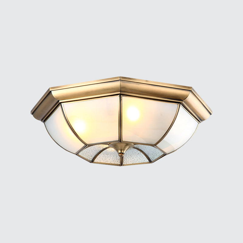 14"/18"/22" W 3/4/6 Lights Flush Ceiling Light Colonial Bedroom Flush Mount with Octagon Frosted Glass Shade in Brass Clearhalo 'Ceiling Lights' 'Close To Ceiling Lights' 'Close to ceiling' 'Flush mount' Lighting' 1963527
