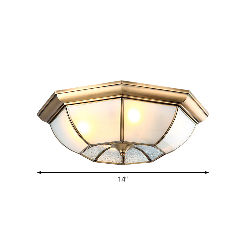 14"/18"/22" W 3/4/6 Lights Flush Ceiling Light Colonial Bedroom Flush Mount with Octagon Frosted Glass Shade in Brass Clearhalo 'Ceiling Lights' 'Close To Ceiling Lights' 'Close to ceiling' 'Flush mount' Lighting' 1963528