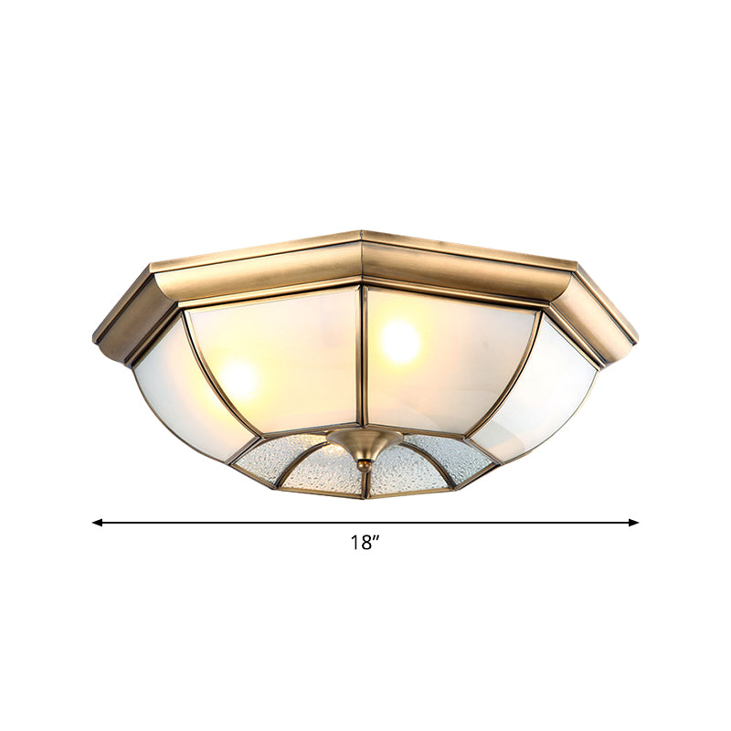 14"/18"/22" W 3/4/6 Lights Flush Ceiling Light Colonial Bedroom Flush Mount with Octagon Frosted Glass Shade in Brass Clearhalo 'Ceiling Lights' 'Close To Ceiling Lights' 'Close to ceiling' 'Flush mount' Lighting' 1963529