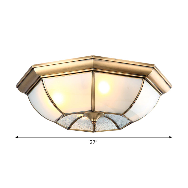 14"/18"/22" W 3/4/6 Lights Flush Ceiling Light Colonial Bedroom Flush Mount with Octagon Frosted Glass Shade in Brass Clearhalo 'Ceiling Lights' 'Close To Ceiling Lights' 'Close to ceiling' 'Flush mount' Lighting' 1963531