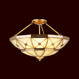 23.5"/32" W 6/9 Lights Semi Flush Mount Traditional Umbrella Frosted Glass Flush Mount Light in Brass Clearhalo 'Ceiling Lights' 'Close To Ceiling Lights' 'Close to ceiling' 'Glass shade' 'Glass' 'Pendant Lights' 'Semi-flushmount' Lighting' 1963574