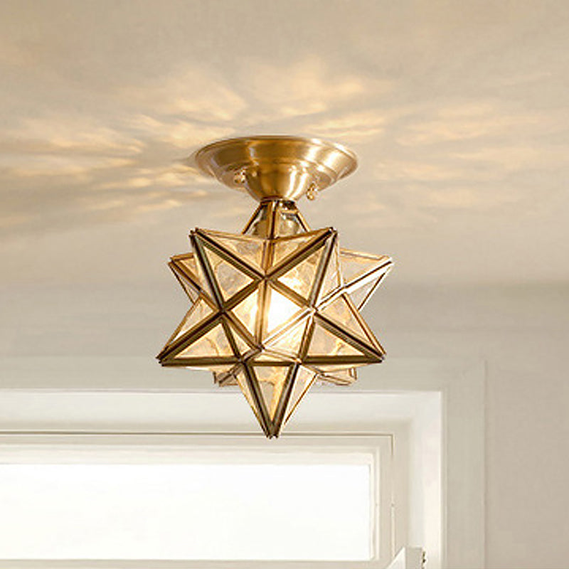 Diamond/Star Bedroom Ceiling Light Flush Mount Traditional Transparent Glass 1-Light Brass Flushmount Lighting Clearhalo 'Ceiling Lights' 'Close To Ceiling Lights' 'Close to ceiling' 'Flush mount' Lighting' 1963578