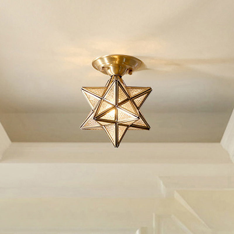 Diamond/Star Bedroom Ceiling Light Flush Mount Traditional Transparent Glass 1-Light Brass Flushmount Lighting Clearhalo 'Ceiling Lights' 'Close To Ceiling Lights' 'Close to ceiling' 'Flush mount' Lighting' 1963579