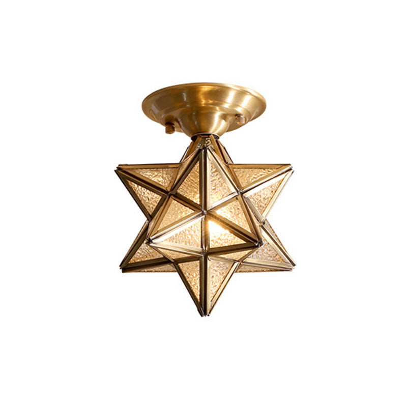 Diamond/Star Bedroom Ceiling Light Flush Mount Traditional Transparent Glass 1-Light Brass Flushmount Lighting Clearhalo 'Ceiling Lights' 'Close To Ceiling Lights' 'Close to ceiling' 'Flush mount' Lighting' 1963580