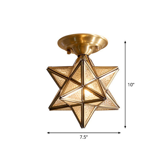 Diamond/Star Bedroom Ceiling Light Flush Mount Traditional Transparent Glass 1-Light Brass Flushmount Lighting Clearhalo 'Ceiling Lights' 'Close To Ceiling Lights' 'Close to ceiling' 'Flush mount' Lighting' 1963581