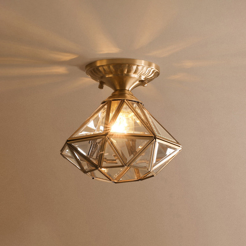 Diamond/Star Bedroom Ceiling Light Flush Mount Traditional Transparent Glass 1-Light Brass Flushmount Lighting Clearhalo 'Ceiling Lights' 'Close To Ceiling Lights' 'Close to ceiling' 'Flush mount' Lighting' 1963584