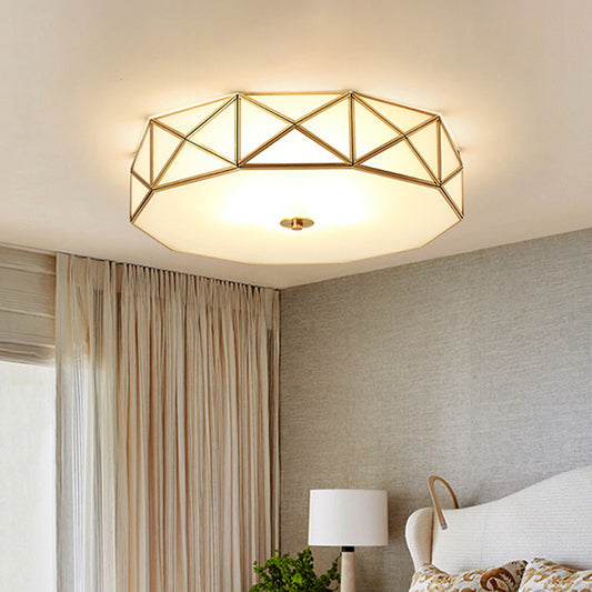 Scalloped/Bowl/Flower Frosted Glass Flush Mount Light Vintage 3 Lights Bedroom Ceiling Light in Brass Brass B Clearhalo 'Ceiling Lights' 'Close To Ceiling Lights' 'Close to ceiling' 'Flush mount' Lighting' 1963621