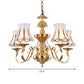 3/5/6 Lights Chandelier Light Traditional Bedroom Ceiling Lamp with Flared Frosted Glass Shade in Polished Brass Clearhalo 'Ceiling Lights' 'Chandeliers' 'Glass shade' 'Glass' Lighting' 1963643
