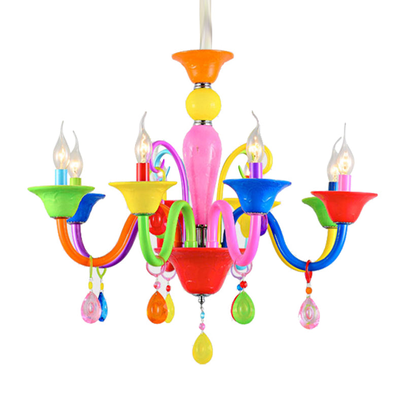 Kids Candle Suspension Light with Teardrop Crystal Metallic Multi-Colored Chandelier for Game Room Clearhalo 'Ceiling Lights' 'Chandeliers' Lighting' options 196366