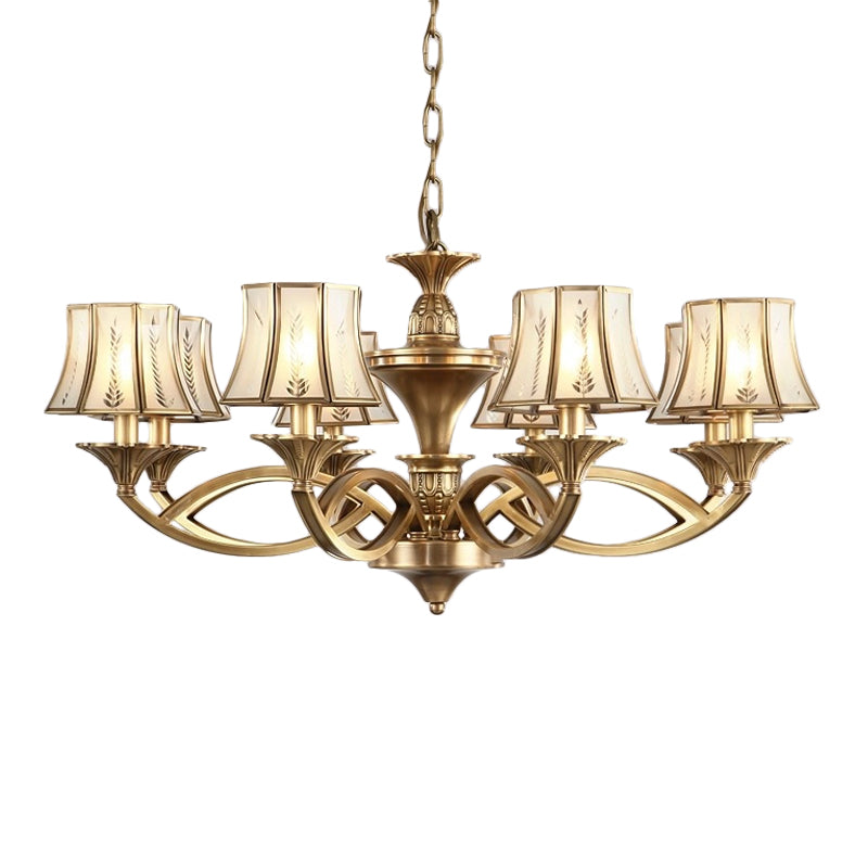 5/6/8 Lights Small/Medium/Large Chandelier Light Classic Curved Frosted Glass Hanging Lamp in Polished Brass Clearhalo 'Ceiling Lights' 'Chandeliers' 'Glass shade' 'Glass' Lighting' 1963670