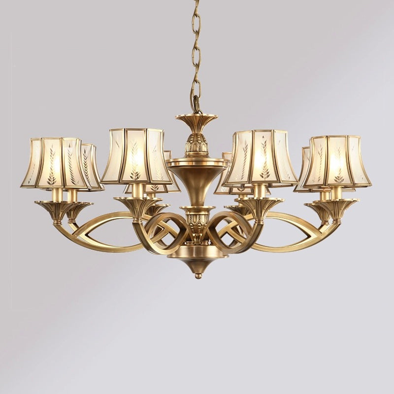 5/6/8 Lights Small/Medium/Large Chandelier Light Classic Curved Frosted Glass Hanging Lamp in Polished Brass Clearhalo 'Ceiling Lights' 'Chandeliers' 'Glass shade' 'Glass' Lighting' 1963671