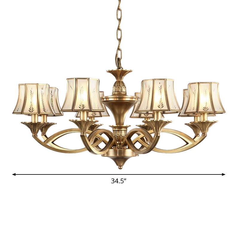 5/6/8 Lights Small/Medium/Large Chandelier Light Classic Curved Frosted Glass Hanging Lamp in Polished Brass Clearhalo 'Ceiling Lights' 'Chandeliers' 'Glass shade' 'Glass' Lighting' 1963672