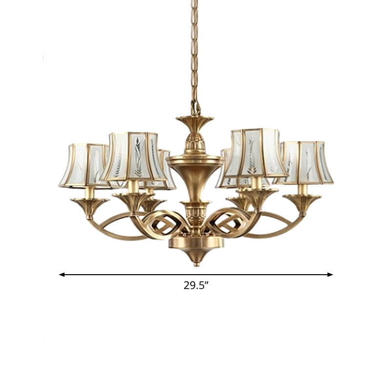 5/6/8 Lights Small/Medium/Large Chandelier Light Classic Curved Frosted Glass Hanging Lamp in Polished Brass Clearhalo 'Ceiling Lights' 'Chandeliers' 'Glass shade' 'Glass' Lighting' 1963675