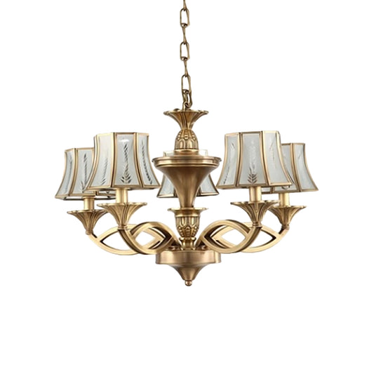 5/6/8 Lights Small/Medium/Large Chandelier Light Classic Curved Frosted Glass Hanging Lamp in Polished Brass Brass Small Clearhalo 'Ceiling Lights' 'Chandeliers' 'Glass shade' 'Glass' Lighting' 1963676