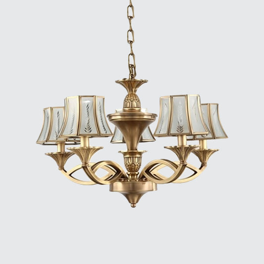 5/6/8 Lights Small/Medium/Large Chandelier Light Classic Curved Frosted Glass Hanging Lamp in Polished Brass Clearhalo 'Ceiling Lights' 'Chandeliers' 'Glass shade' 'Glass' Lighting' 1963677