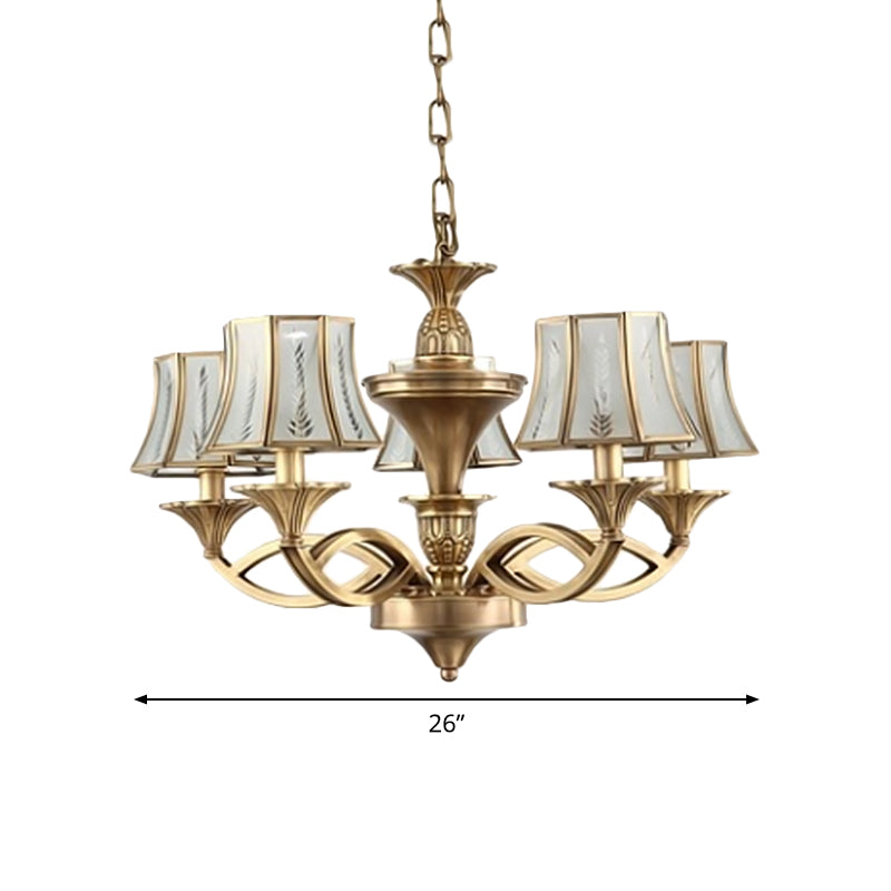 5/6/8 Lights Small/Medium/Large Chandelier Light Classic Curved Frosted Glass Hanging Lamp in Polished Brass Clearhalo 'Ceiling Lights' 'Chandeliers' 'Glass shade' 'Glass' Lighting' 1963678