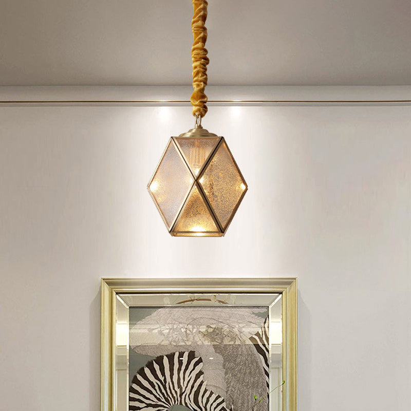 Prismatic/Faceted/Diamond Clear/Frosted Glass Hanging Pendant Vintage 1-Light Bedroom Ceiling Light in Brass Clearhalo 'Ceiling Lights' 'Glass shade' 'Glass' 'Pendant Lights' 'Pendants' Lighting' 1963698