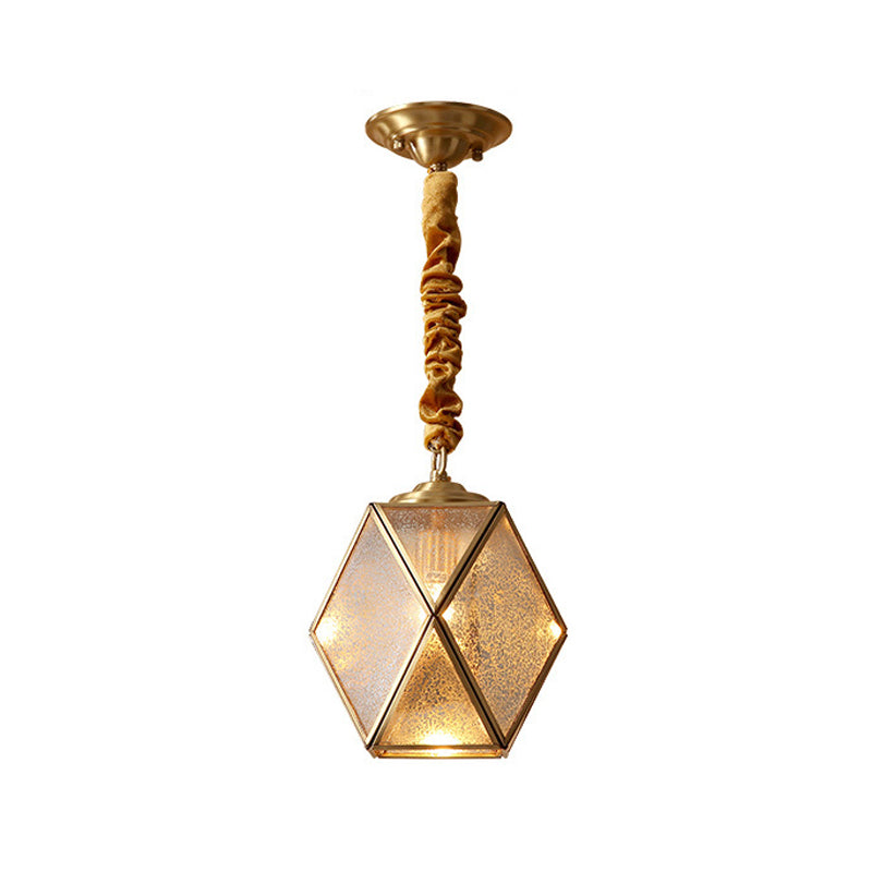 Prismatic/Faceted/Diamond Clear/Frosted Glass Hanging Pendant Vintage 1-Light Bedroom Ceiling Light in Brass Clearhalo 'Ceiling Lights' 'Glass shade' 'Glass' 'Pendant Lights' 'Pendants' Lighting' 1963699