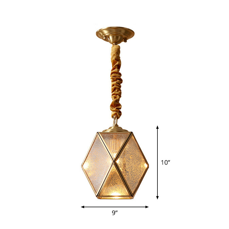 Prismatic/Faceted/Diamond Clear/Frosted Glass Hanging Pendant Vintage 1-Light Bedroom Ceiling Light in Brass Clearhalo 'Ceiling Lights' 'Glass shade' 'Glass' 'Pendant Lights' 'Pendants' Lighting' 1963700