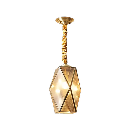 Prismatic/Faceted/Diamond Clear/Frosted Glass Hanging Pendant Vintage 1-Light Bedroom Ceiling Light in Brass Brass B Clearhalo 'Ceiling Lights' 'Glass shade' 'Glass' 'Pendant Lights' 'Pendants' Lighting' 1963701