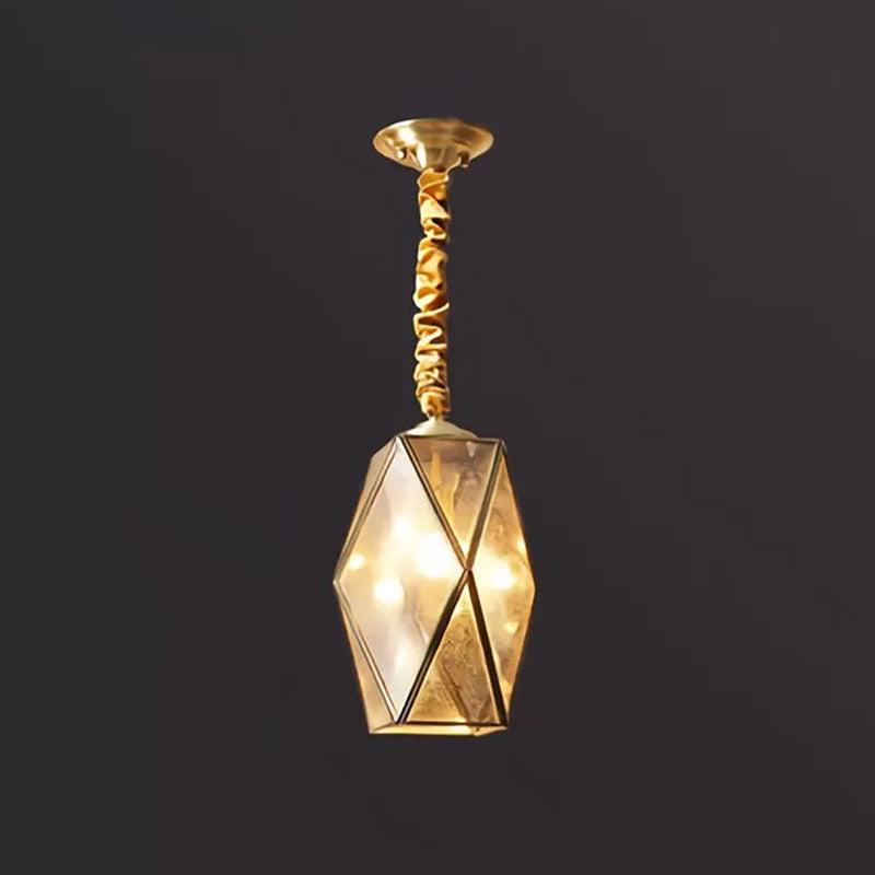 Prismatic/Faceted/Diamond Clear/Frosted Glass Hanging Pendant Vintage 1-Light Bedroom Ceiling Light in Brass Clearhalo 'Ceiling Lights' 'Glass shade' 'Glass' 'Pendant Lights' 'Pendants' Lighting' 1963702