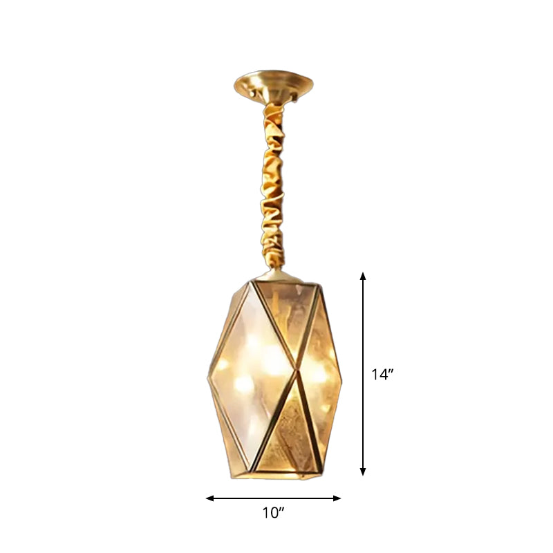 Prismatic/Faceted/Diamond Clear/Frosted Glass Hanging Pendant Vintage 1-Light Bedroom Ceiling Light in Brass Clearhalo 'Ceiling Lights' 'Glass shade' 'Glass' 'Pendant Lights' 'Pendants' Lighting' 1963703